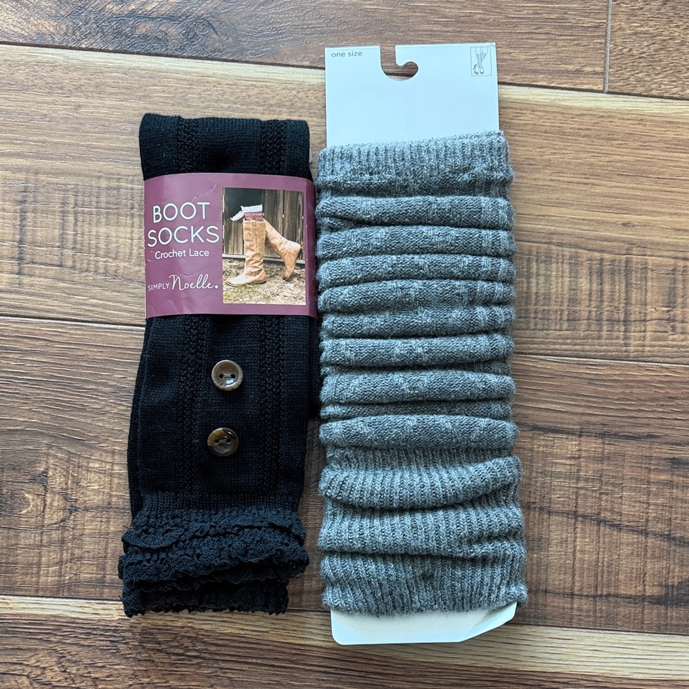 NWT Women’s Stylish Black Boot Socks and Gray Leg Warmers Combo Pack
